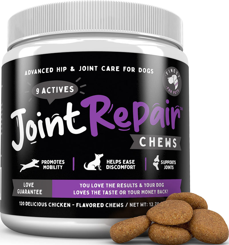 Joint Repair Advanced Hip & Joint Supplement for All Dogs. Naturally Relieves Arthritis, Pain & Inflammation. Extra Strength Chews: Glucosamine, Chondroitin, MSM, Turmeric & Omega 3. Made in USA 120 - PawsPlanet Australia