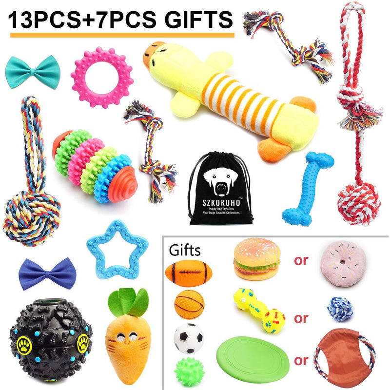 [Australia] - SZKOKUHO 10-20 Pack Puppy Dog Chew Toys Set—Plush Toys,Dog Ropes,Squeaky Toys,Puppy Chew Toys,Dog Ball Toys,Dog Bone Toy,Dog Flying Discs,Dog Bow Tie,for Small to Some Medium Dogs 20 Pack 