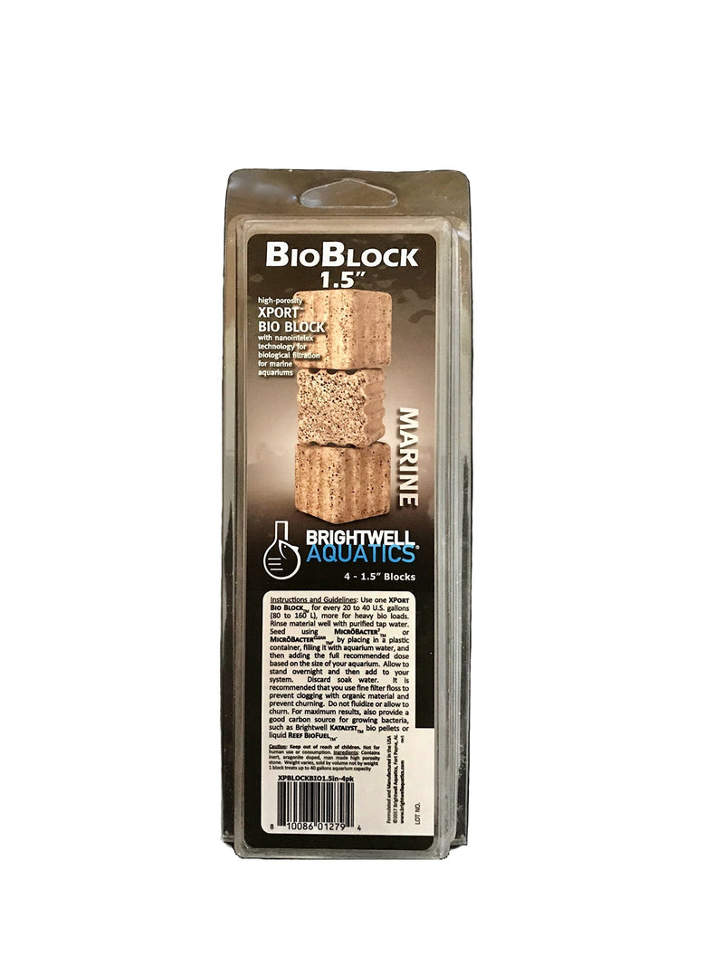 [Australia] - Brightwell Aquatics Xport-BIO Block - Biological Filtration Media for Bacteria Growth and Phosphate Reduction for Aquarium Tank 4-pk 1.5" 