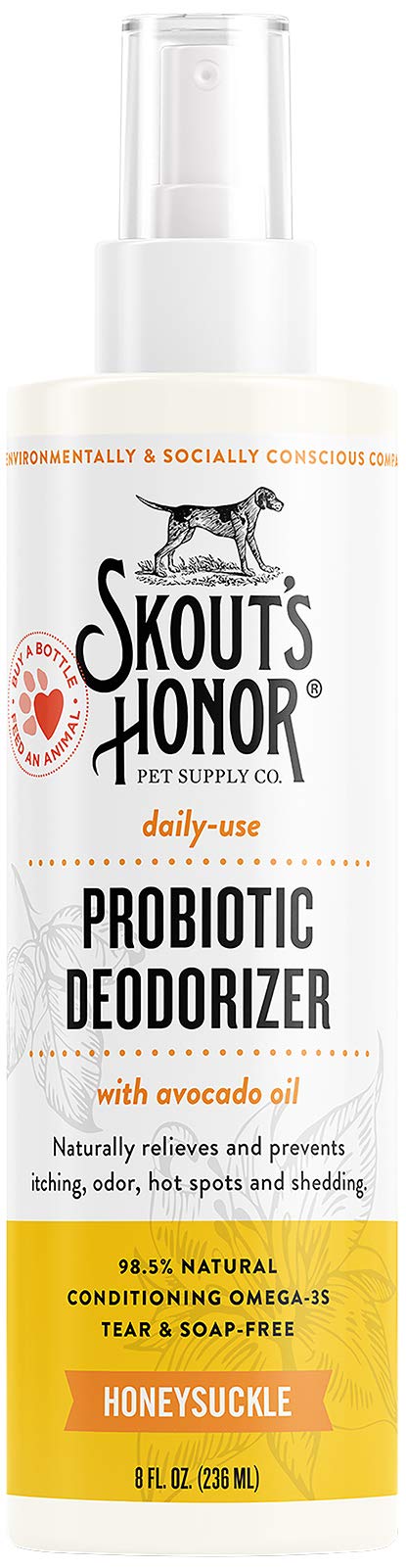 SKOUT'S HONOR: Probiotic Deodorizer With Avocado Oil Hydrates and Deodorizes Fur, Supports Pet’s Natural Defenses, PH-Balanced, Sulfate Free - Honeysuckle 8 oz. - PawsPlanet Australia