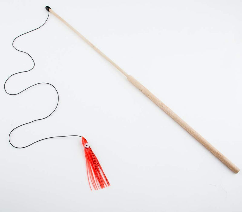[Australia] - Cat Toy with Natural Birch Wood Wand - Teaser and Exerciser for Kitten - Pull-a-Part Rod for Easy Storage - Elastic Cord for Minimal Impact - Interactive Soft Feather Mouse - Handcrafted in The USA Coral Tiger 