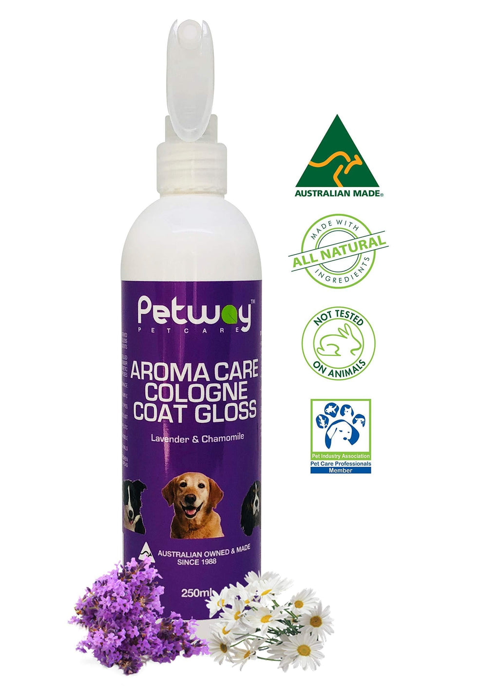 [Australia] - Dog Cologne Spray | Pet Deodorizer | Pet Cologne | Pet Odor Eliminator - Aroma Care Coat Gloss with Lavender & Chamomile Fragrance, Finishing Spray for Anxious & Stressed Animal, Vitamin E - 250ml 
