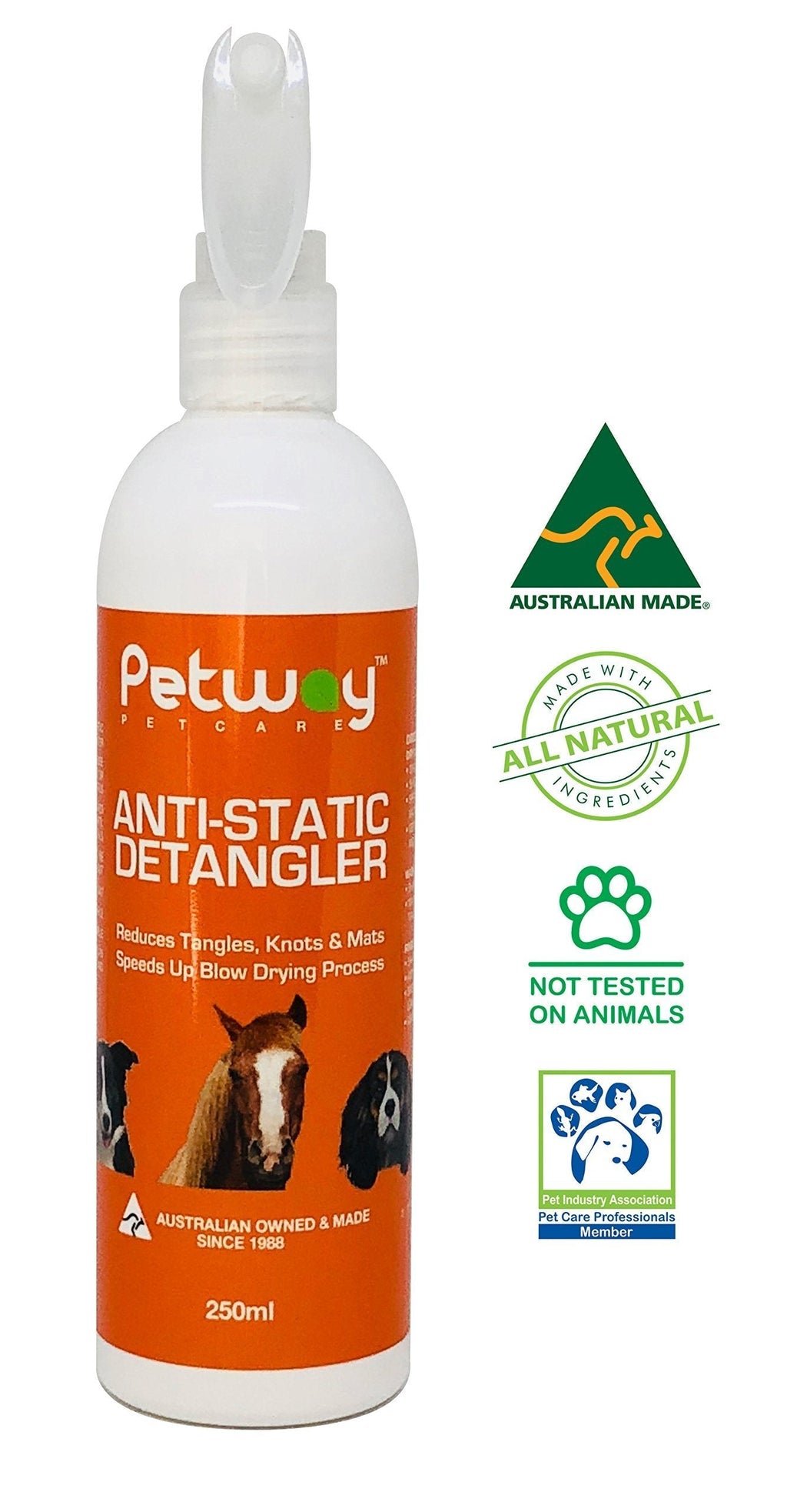 [Australia] - PETWAY Petcare Anti-Static Detangler - Dematting Spray for Dogs, Pet Detangling Spray, Free of Phosphates, Parabens & Enzymes – Tangle Remover, Daily Grooming Aid, Soap & Fragrance Free 250 
