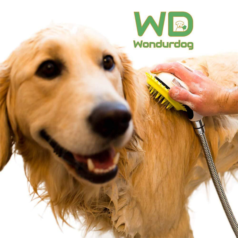 [Australia] - Wondurdog Quality at Home Dog Wash Kit for Shower | Water Sprayer Brush & Rubber Shield | Wash Your Pet and Don't Get Wet | Shield Water from Dogs Ears, Eyes and Yourself! Indoor | White Brush 