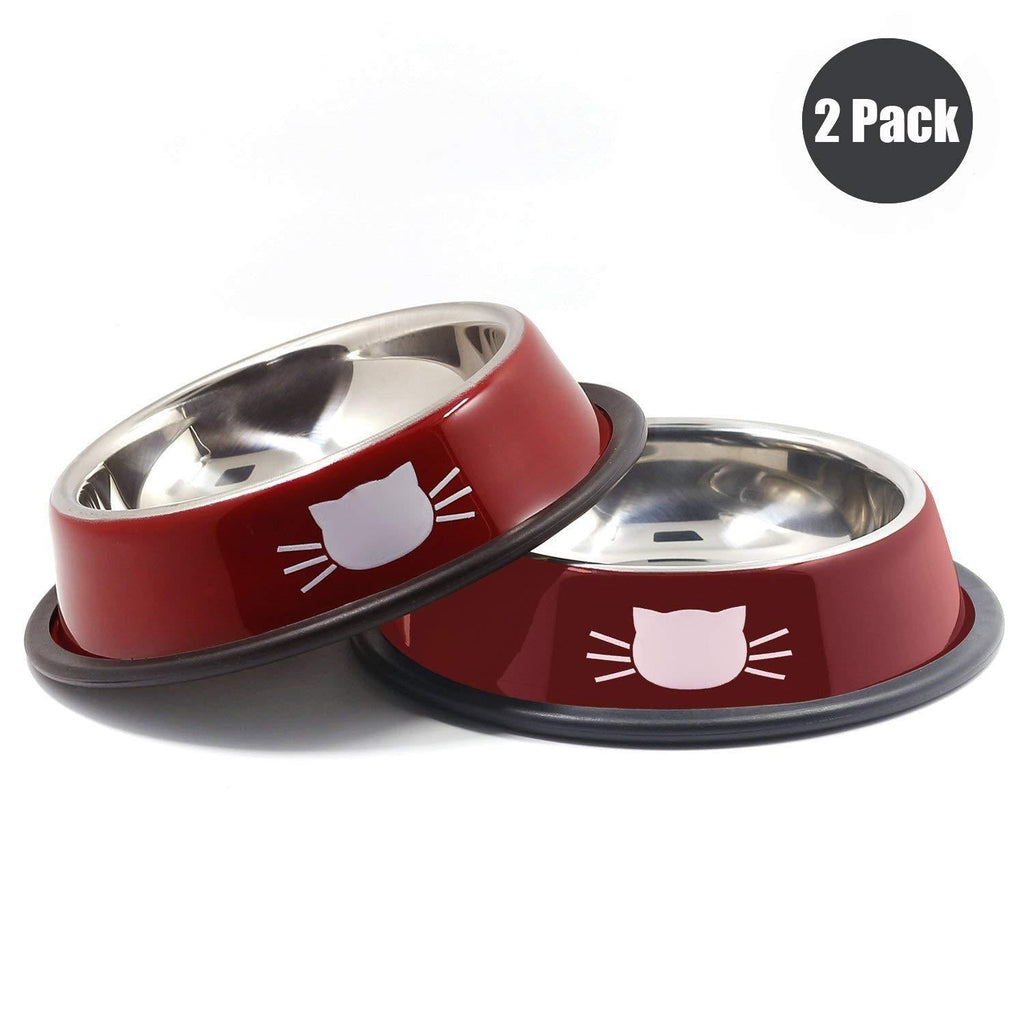 [Australia] - Ureverbasic Cat Bowls Pet Bowl Cat Food Water Bowl with Rubber Base Small Pet Bowl Cat Feeding Bowls Set of 2 Red 