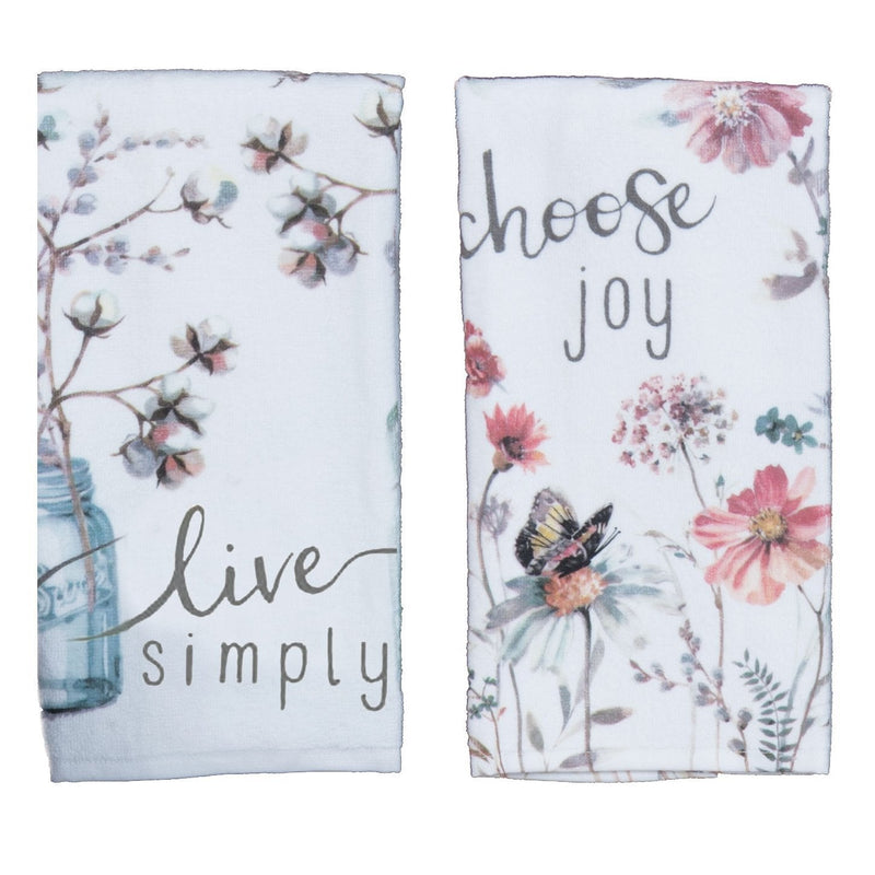 Kay Dee Designs Kitchen Towel Set (2 pc) - Choose Joy and Live Simply - Terry Hand Towels,White - PawsPlanet Australia