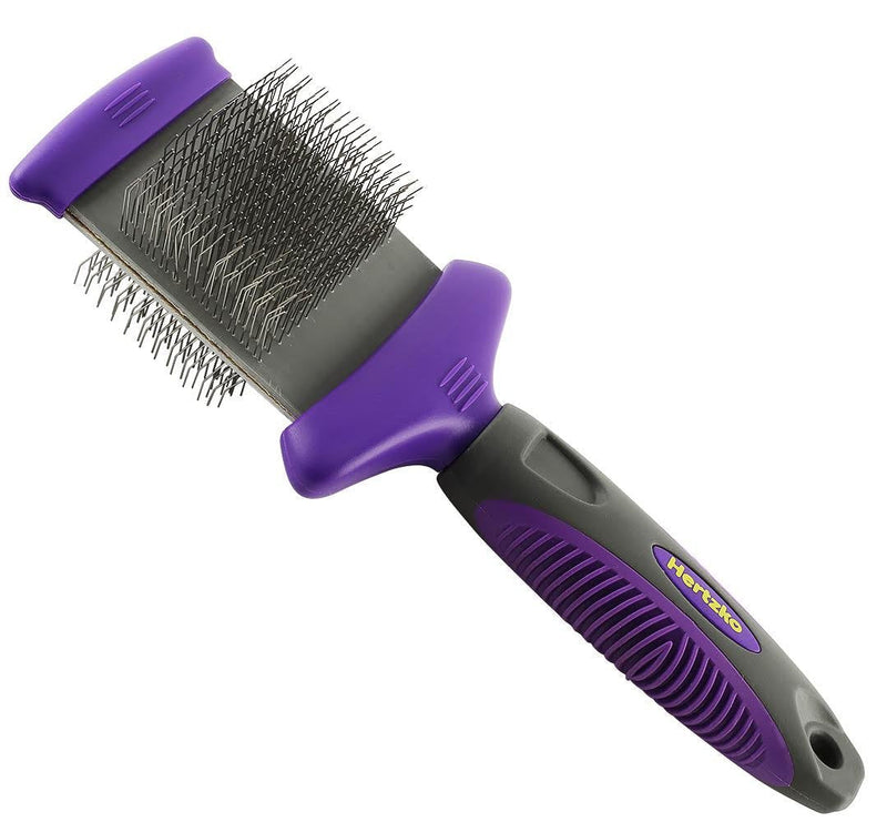 HERTZKO Double Sided Flexible Slicker Brush Removes Loose Hair, Tangles, and Knots, Flexible Head Contours on Your Pet’s Skin - Suitable for Dogs and Cats Double-sided - PawsPlanet Australia