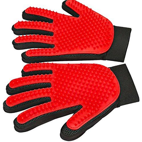 [Australia] - Kwality Pet Grooming Glove - Gentle Deshedding Brush Glove - Efficient Pet Hair Remover Mitt - Massage Tool with Enhanced Five Finger Design - Perfect for Dogs & Cats with Long & Short Fur red 