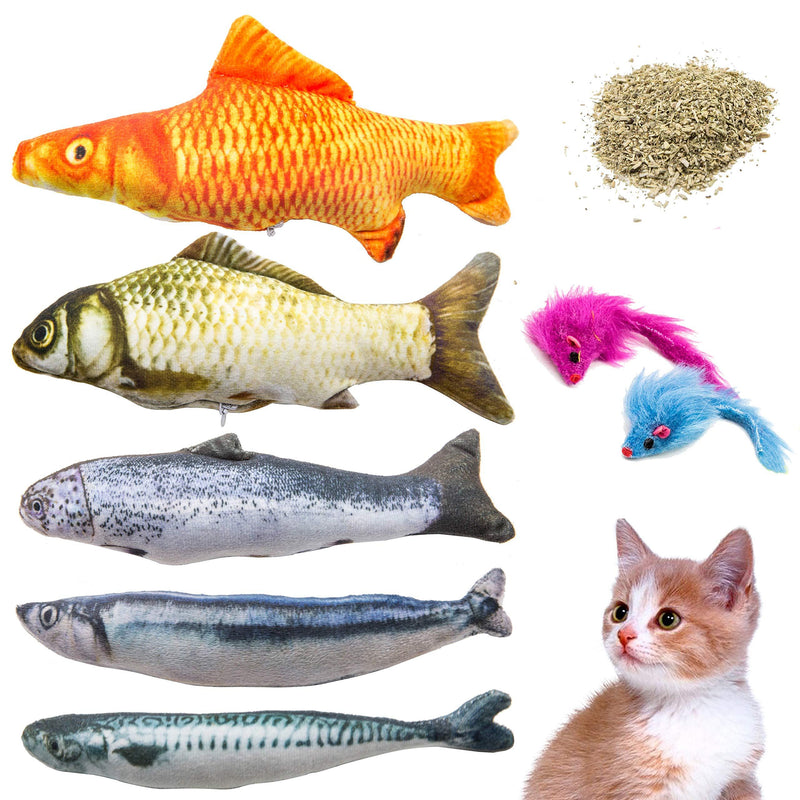 [Australia] - Youngever 7 Cat Toys Assortment with 5 Refillable Catnip Fish Cat Toys and 2 Catnip Fur Mouse Cat Toys, Extra Catnip for Refill, for Cat, Puppy, Kitty, Kitten, Ferret, Rabbit 