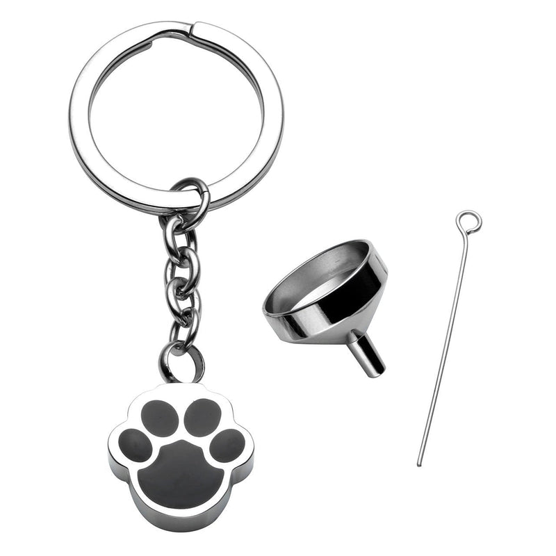 PiercingJ Free Engraving - Personalized Custom Stainless Steel Pet Cat Dog Paw Container Urn Memorial Pendant Keychain Ash Keepsake Cremation Jewelry Funnel Fill Kit Keychain(Non Engraving) - PawsPlanet Australia