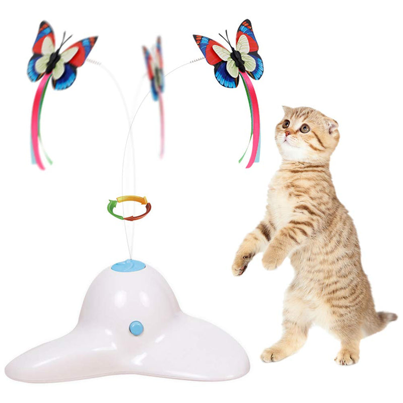 Flurff Cat Toys, Interactive Cat Toy Butterfly Funny Exercise Electric Flutter Rotating Kitten Toys, Cat Teaser with Replacement Elegant White - PawsPlanet Australia