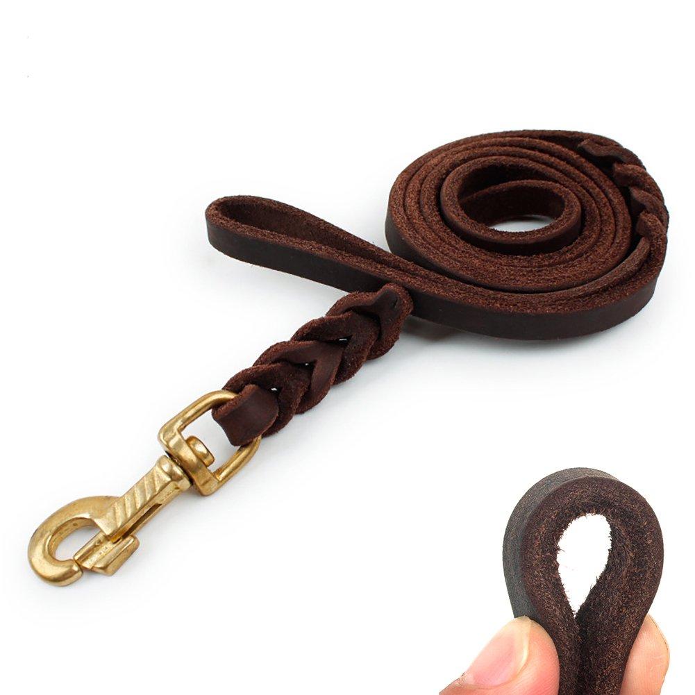 [Australia] - YOUYIXUN Full Grain Leather Dog Leash-Genuine Leather-Dog Leashes for Large Meduim Small Dogs-Black Brown 1/2inx5.0ft 