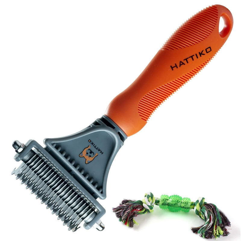 [Australia] - HATTIKO Pet Grooming Tool - Dematting Brush for Dogs & Cats with 2 Sided Undercoat Rake for All Mats & Tangles and Knots Removing for Long & Medium Hair red 
