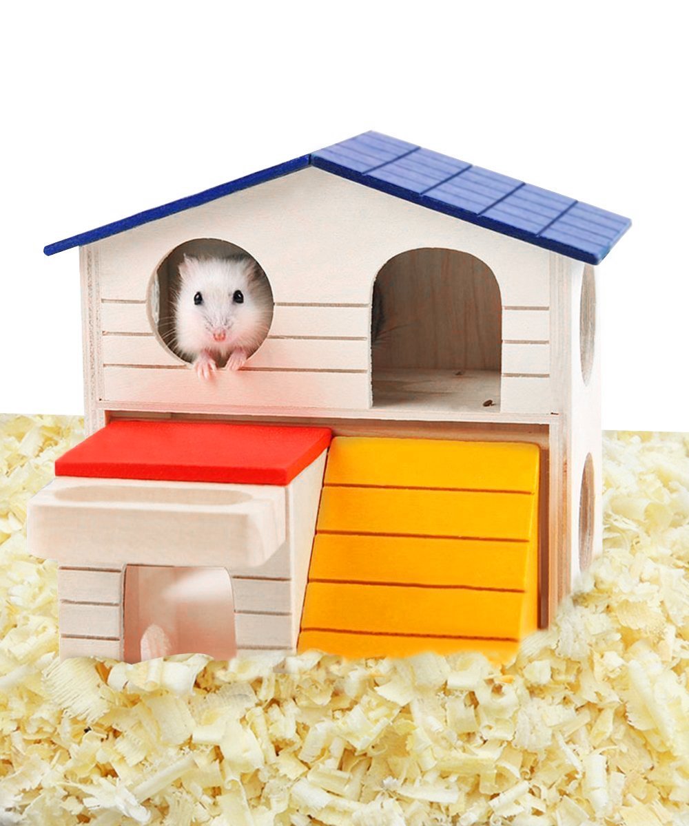 [Australia] - Hkim Hamster Hideout House, Gerbil Villa Wooden Living Hut Cabin Play Toys for Syrian Hamster, Dwarf Hamster, Chinchilla, Mouse, Gerbil and Small Animals Pink2 