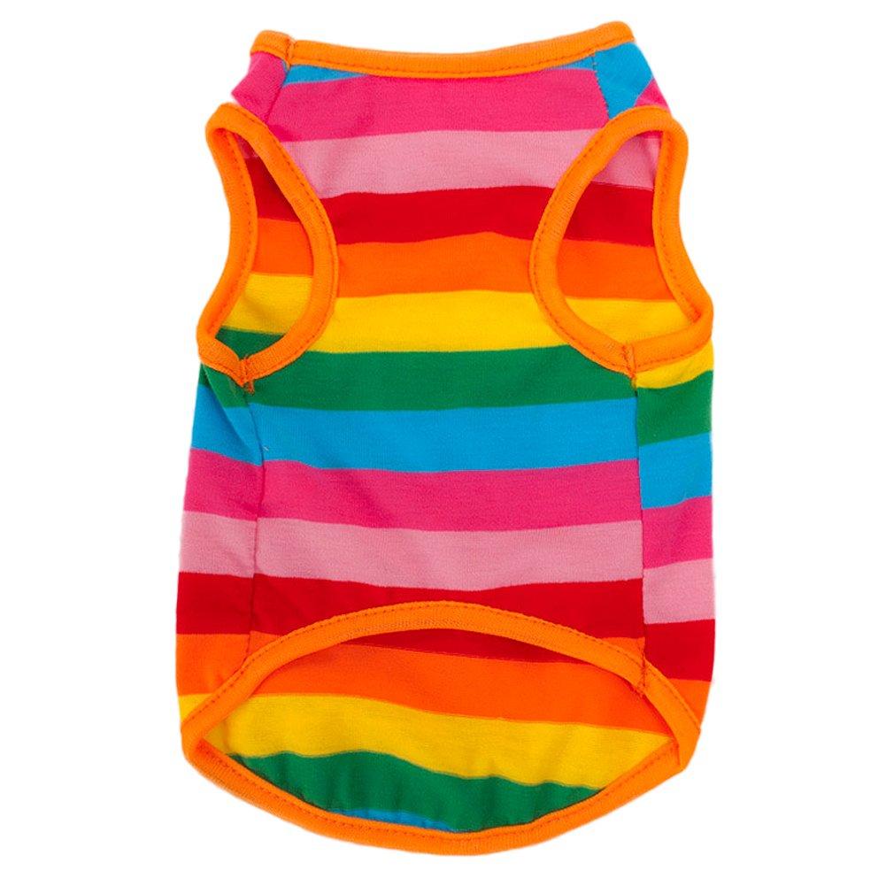 BUYITNOW Rainbow Stripe Pet Vest Breathable Summer Cotton Sleeveless T-Shirt Small Dog Cat Clothes X-Small - PawsPlanet Australia