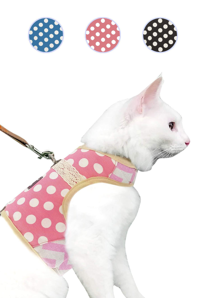 [Australia] - Escape Proof Cat Harness with Leash, Adjustable Cat Walking Jackets, Padded Cat Vest XS 1-3LBS Polka dot pink 