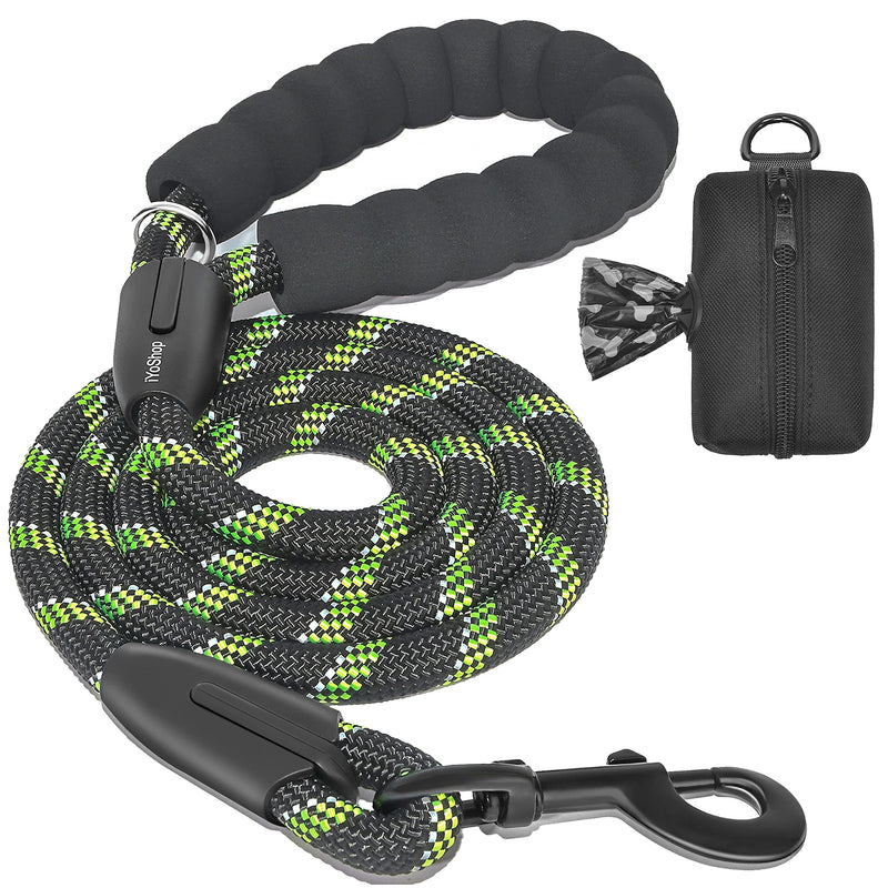 iYoShop 6 FT Strong Dog Leash with Zipper Pouch, Comfortable Padded Handle and Highly Reflective Threads Dog Leashes for Small Medium and Large Dogs (Medium/Large, 6FT, Black/Green) Medium/Large, 6FT (25-150 lbs.) - PawsPlanet Australia