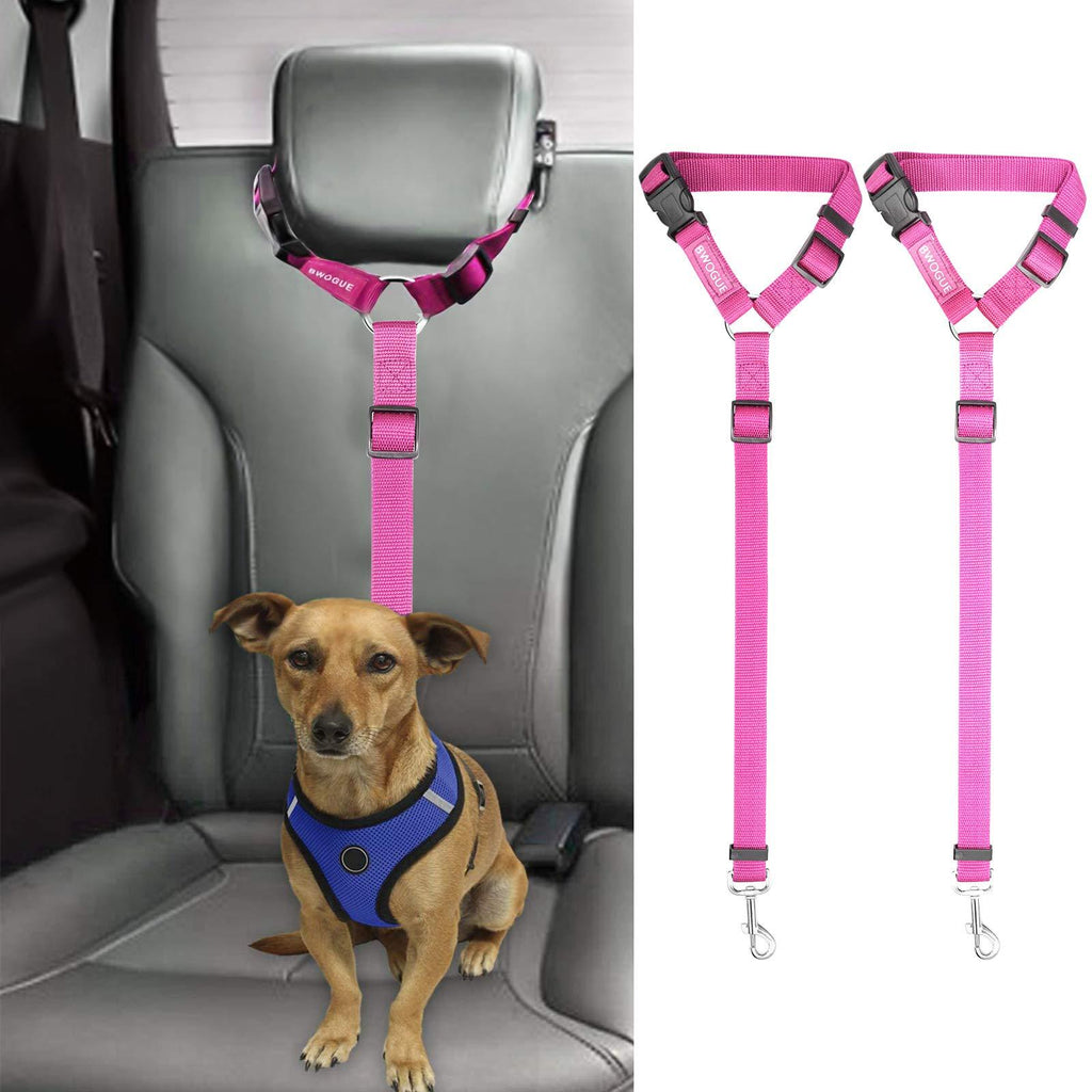 BWOGUE 2 Packs Dog Cat Safety Seat Belt Strap Car Headrest Restraint Adjustable Nylon Fabric Dog Restraints Vehicle Seatbelts Harness Pink - PawsPlanet Australia