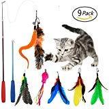 [Australia] - EatronChoi Cat Feather Toy, Cat Toy Wand, 9 pcs Retractable Interactive Cat Teaser Wand Toy Set, Included 2 Wands & 7 Refills Feathers 2 Wand 7 Refills 