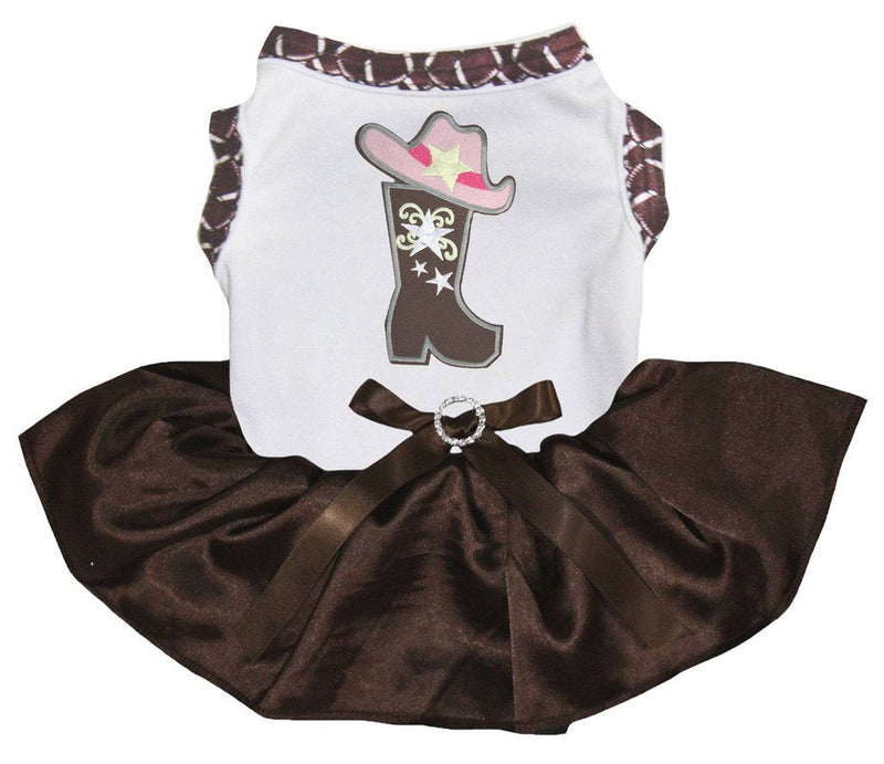 Petitebella Cowgirl Boot Hat White Shirt Brown Tutu Puppy Dog Dress Small - PawsPlanet Australia