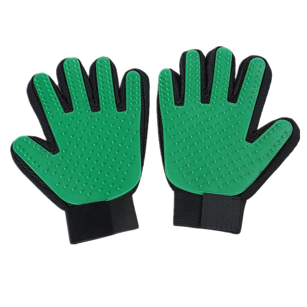 [Australia] - ORRIPOT Yvetel Pet Grooming Glove-Gentle Deshedding Brush Glove - Efficient Pet Hair Remover Mitt - Massage Tool with Enhanced Five Finger Design - Perfect for Dogs & Cats with Long & Short Fur Green-Pair 