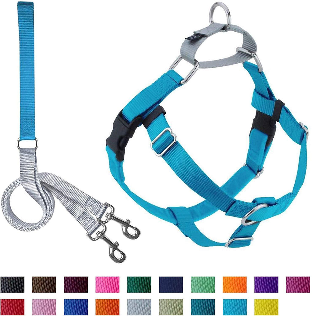 [Australia] - 2 Hounds Design Freedom No-Pull Dog Harness and Leash, Adjustable Comfortable Control for Dog Walking, Made in USA (Large 1") (Turquoise) 