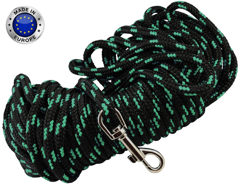 [Australia] - Dogs My Love Extra Long Nylon Rope Leash 15ft 30ft 45ft 60ft Lead Tracking Line for Small and Medium Dogs and Puppies Training Black with Green MEdium - Diam 3/8" (8mm) 