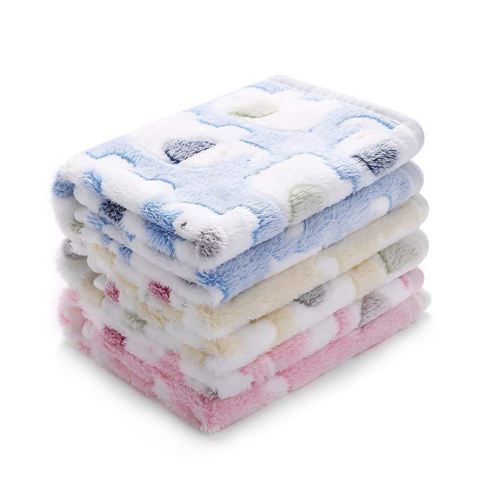1 Pack 3 Blankets Super Soft Fluffy Premium Cute Elephant Pattern Pet Blanket Flannel Throw for Dog Puppy Cat Large (Pack of 3) Blue/Pink/Yellow - PawsPlanet Australia