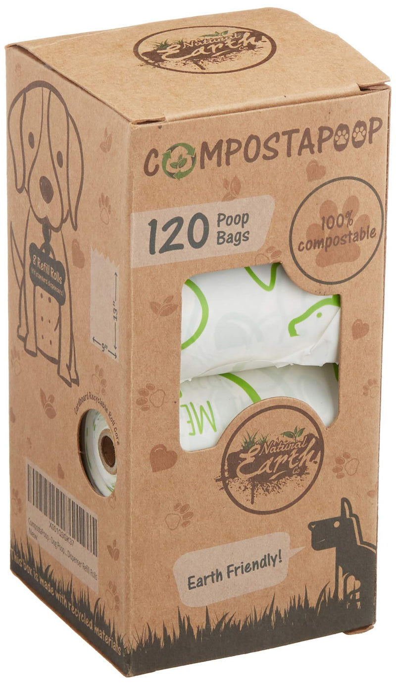 [Australia] - Natural Earth Co CompostaPoop Biodegradable Dog Poop Bag | Plant-Based Dog Waste Bag | Home Compostable | Dispenser Refill Rolls | Unscented Leak Proof Poo Bags Rated ASTM D6400 | Eco Friendly 120 bags (8 Rolls) 