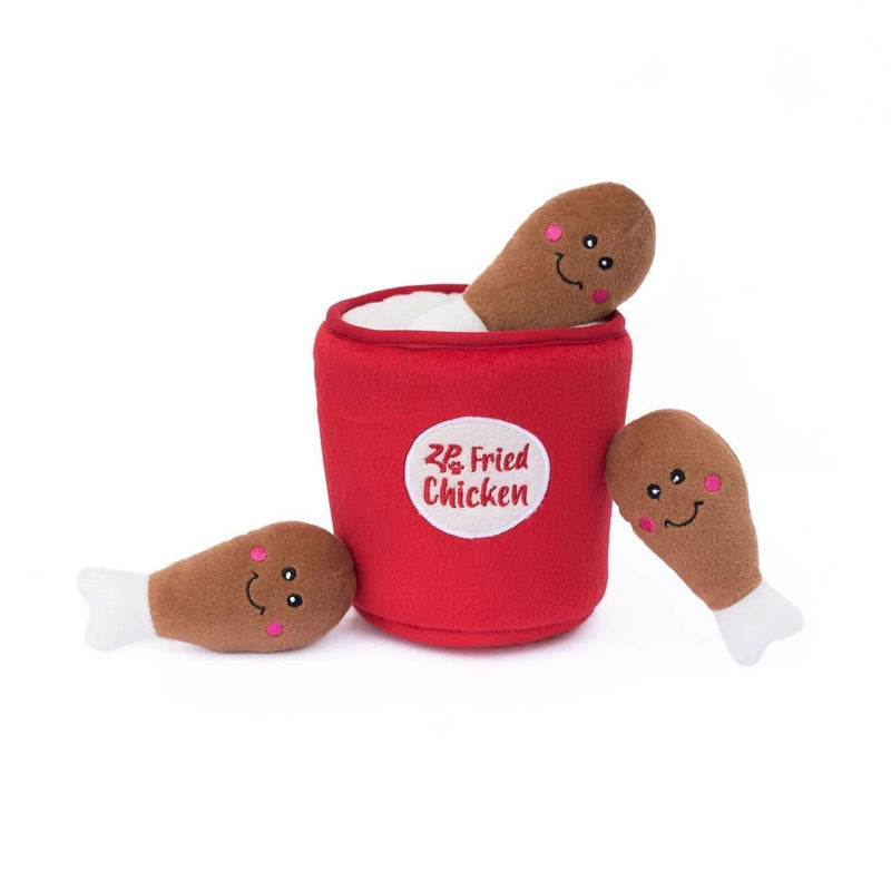 ZippyPaws Food Buddies Burrow, Interactive Squeaky Hide and Seek Plush Dog Toy Bucket of Chicken - PawsPlanet Australia