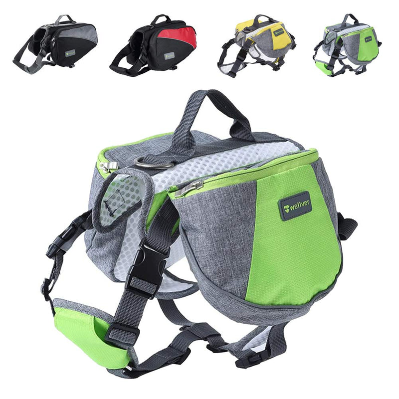 Wellver Dog Backpack Saddle Bag Travel Packs for Hiking Walking Camping Small Green+Grey - PawsPlanet Australia
