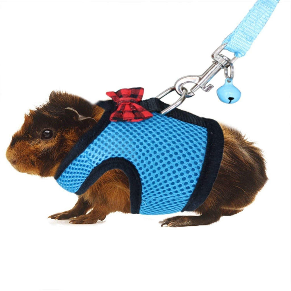 [Australia] - RYPET Guinea Pig Harness and Leash - Soft Mesh Small Pet Harness with Safe Bell, No Pull Comfort Padded Vest for Guinea Pigs, Ferret, Chinchilla and Similar Small Animals Blue 