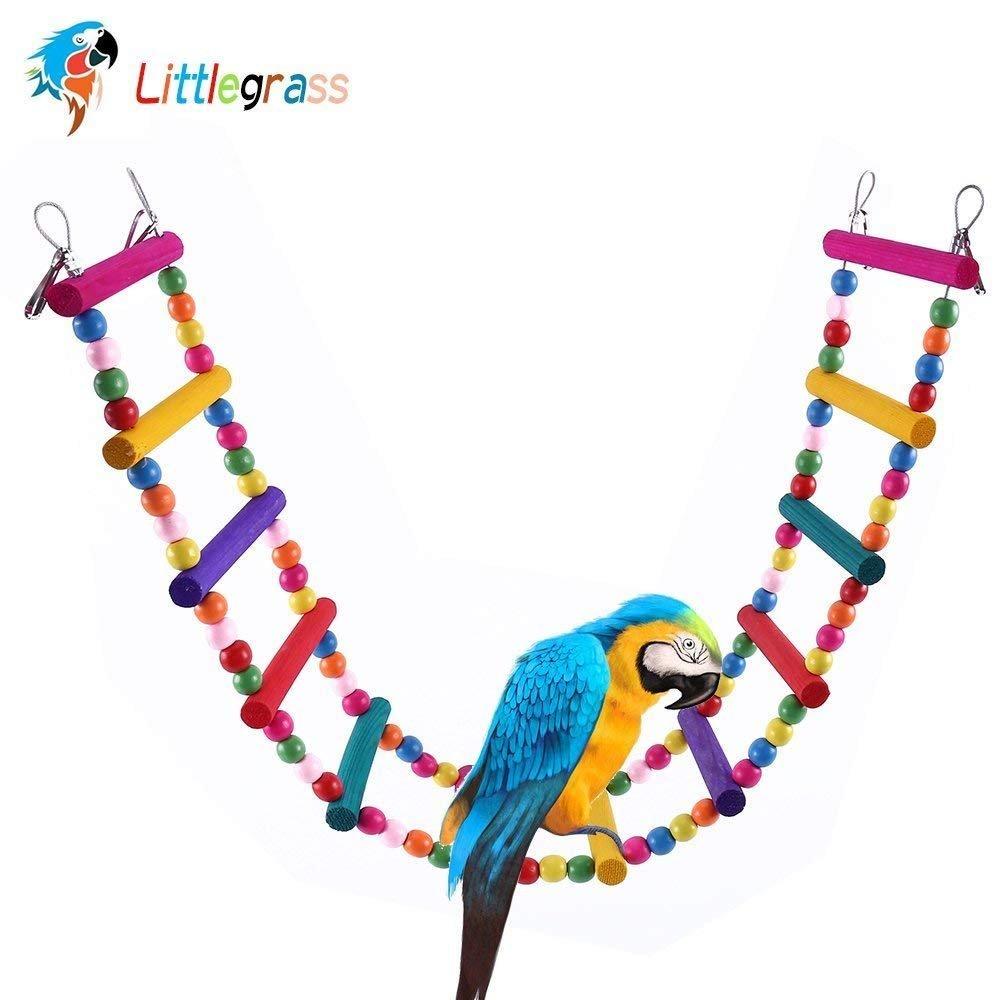 LITTLEGRASS 12 Steps Bird Toys 31 inch Wood Bird Ladder, Step Parrot Ladder Swing Bridge,Bird Cage Accessories Decorative Flexible Cage Wooden Rainbow Toy Parakeet Birdcage Training - PawsPlanet Australia