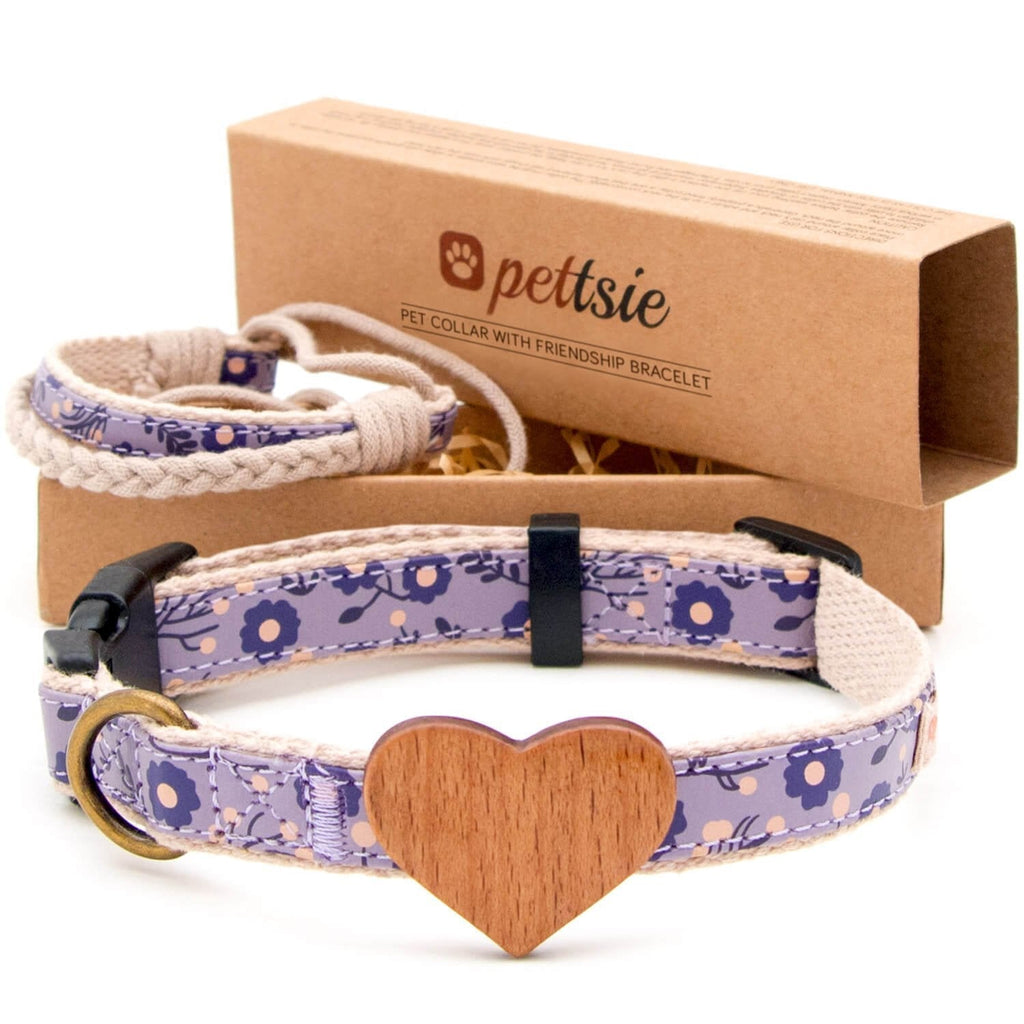 [Australia] - Matching Dog Collar Heart & Owner Friendship Bracelet, Adjustable Size Small & Medium, Durable, Pet-Friendly Hemp with Fancy Pattern, Soft, Comfortable & Strong, Great Gift for Dog Lovers Purple 