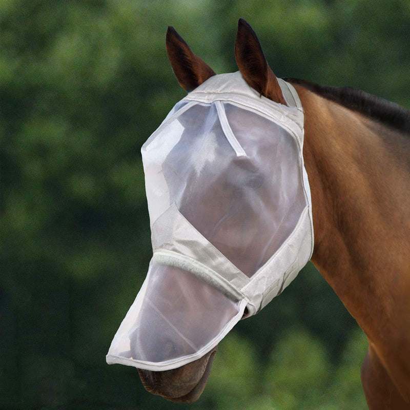 Harrison Howard CareMaster Fly Mask Full Face No Ears Moonlight Silver (L; Full Size) Full (L) - PawsPlanet Australia