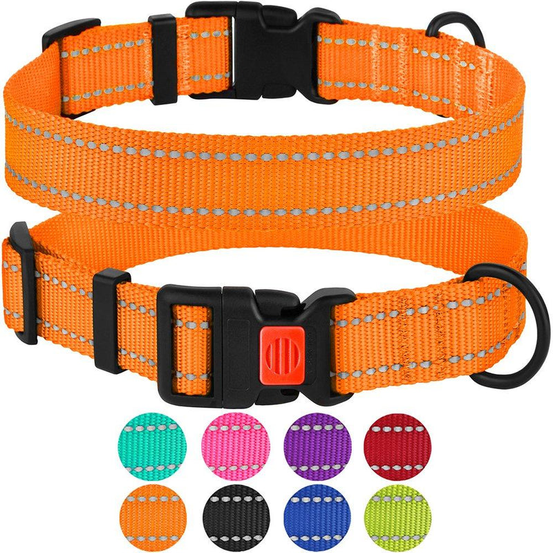 [Australia] - CollarDirect Reflective Dog Collar with Buckle Adjustable Safety Nylon Collars for Dogs Small Medium Large Pink Black Red Blue Purple Green Orange Neck Fit 14"-18" 