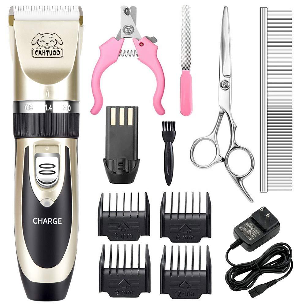 [Australia] - CAHTUOO Dog Grooming Clippers, Professional Pet Grooming Kit Rechargeable Pet Shaver Cordless Silent Dog Hair Trimmer with 4 Comb Attachments & Extra Tools for Dogs Cats and Pets Gold 