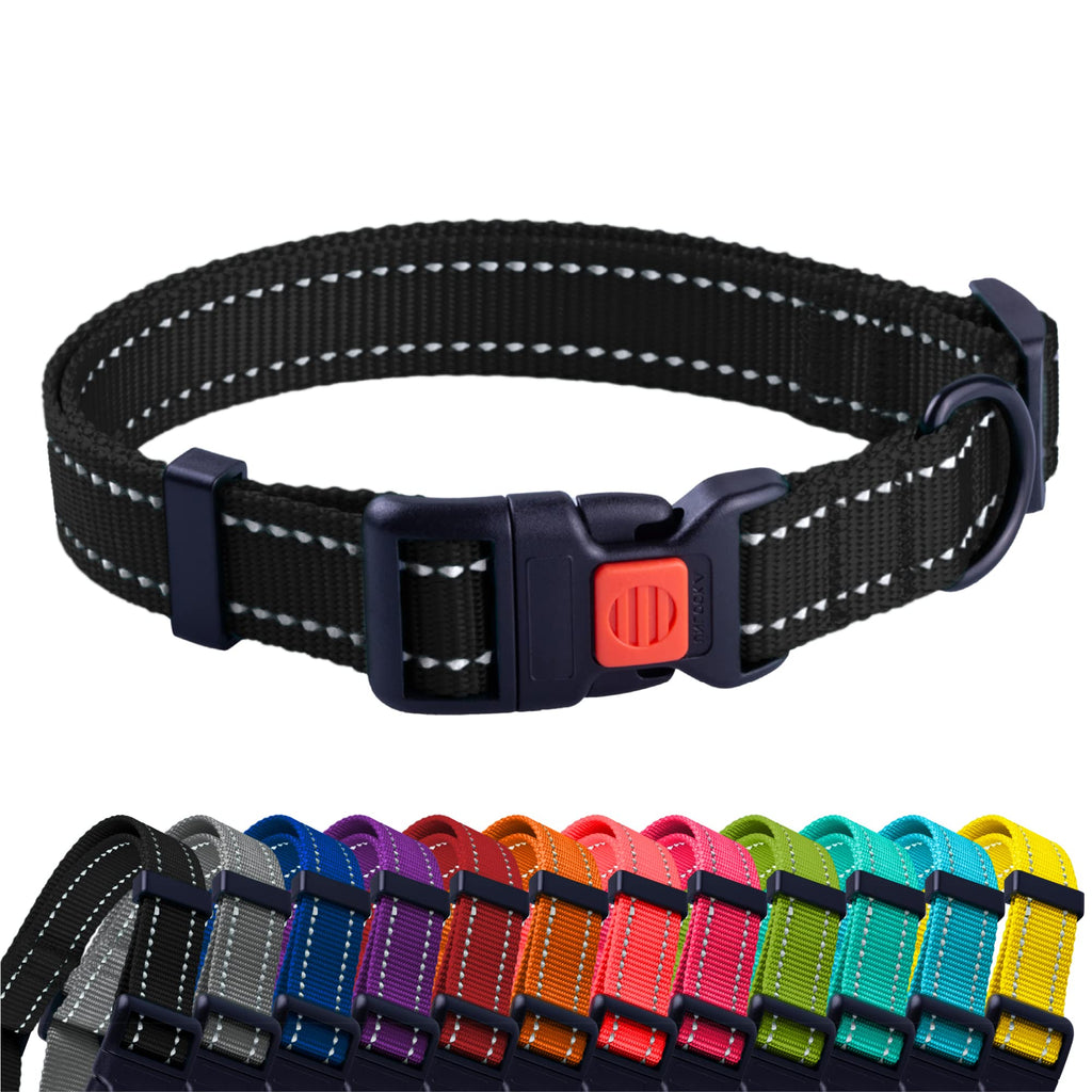 CollarDirect Reflective Dog Collar for a Small, Medium, Large Dog or Puppy with a Quick Release Buckle - Boy and Girl - 48 Options Nylon Suitable for Swimming 10-13 Inch Black - PawsPlanet Australia