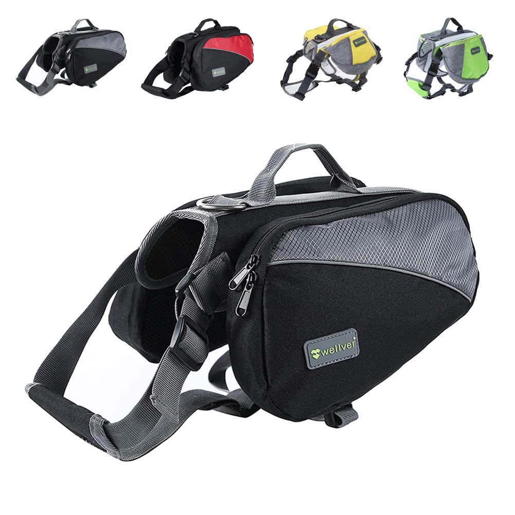 Wellver Dog Backpack Saddle Bag Travel Packs for Hiking Walking Camping S Gray+Black - PawsPlanet Australia
