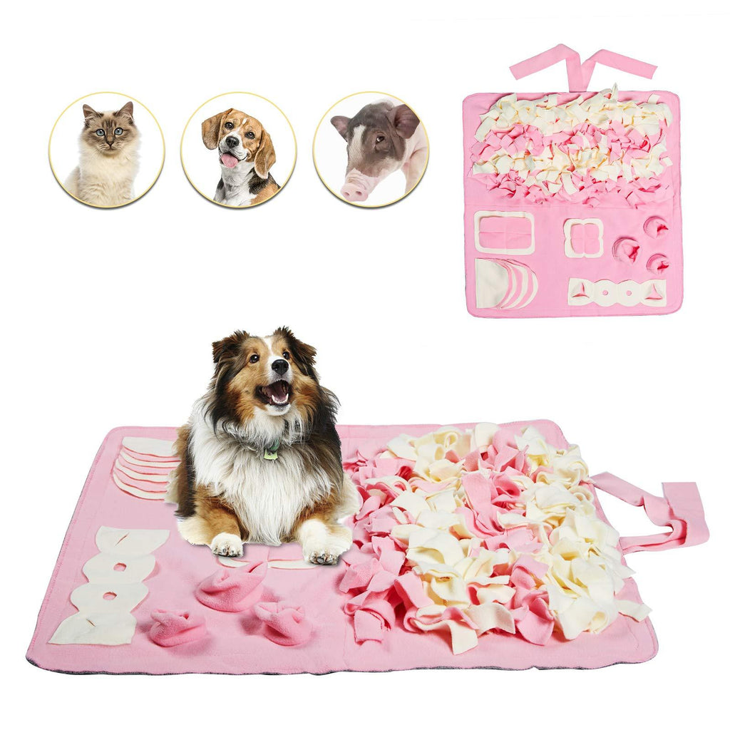 [Australia] - Petvins Dog Snuffle Mat Treat Blanket, Pet Puzzle Activity Mat for Stress Release, Nose Work Mat for Slow Feeding and Foraging Training S(24"*24") Pink 