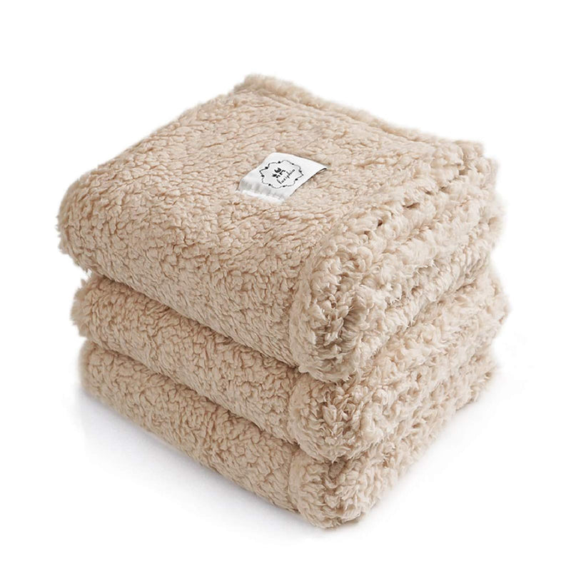 1 Pack 3 Blankets Fluffy Premium Fleece Pet Blanket Soft Sherpa Throw for Dog Puppy Cat Small(23*16") Beige - PawsPlanet Australia