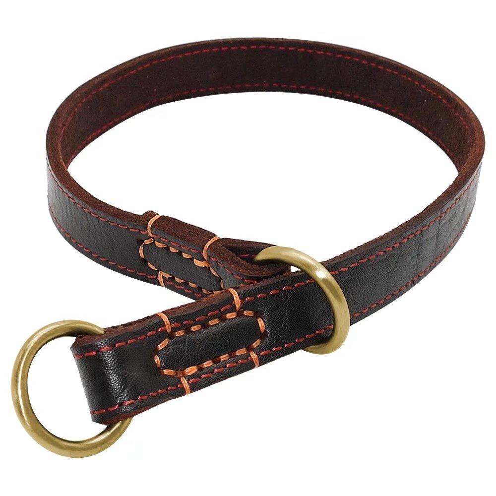 [Australia] - Didog - Genuine Leather P Choke Chain,Adjustable Dog Collars,Brown,Fit Meduim and Large Breeds Training,Walking Width:0.8",Length:0-21.5" 