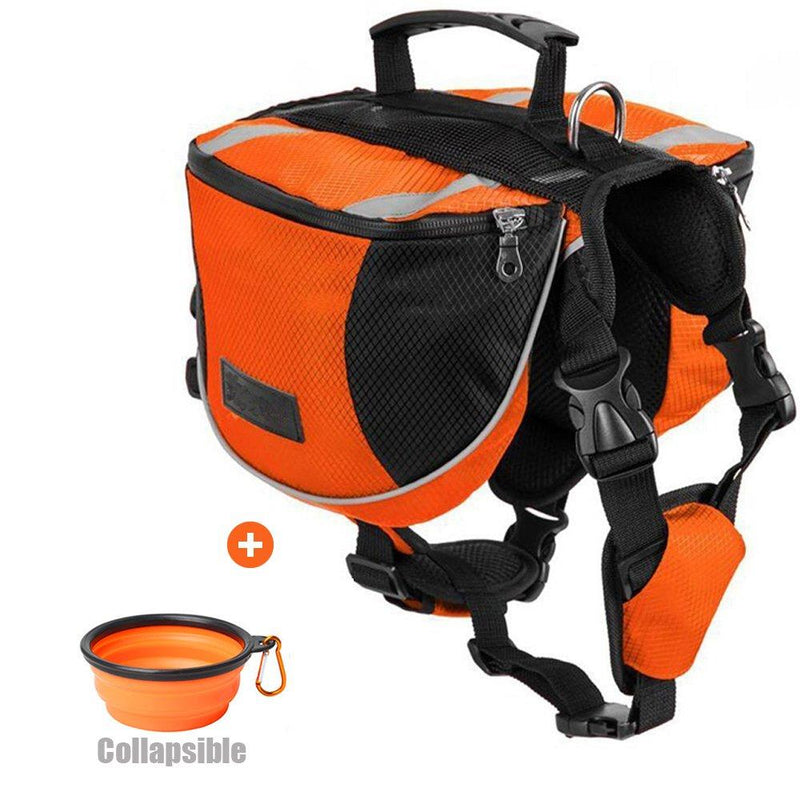 [Australia] - Lifeunion Polyester Dog Saddlebags Pack Hound Travel Camping Hiking Backpack Saddle Bag for Small Medium Large Dogs Orange+Bowl 