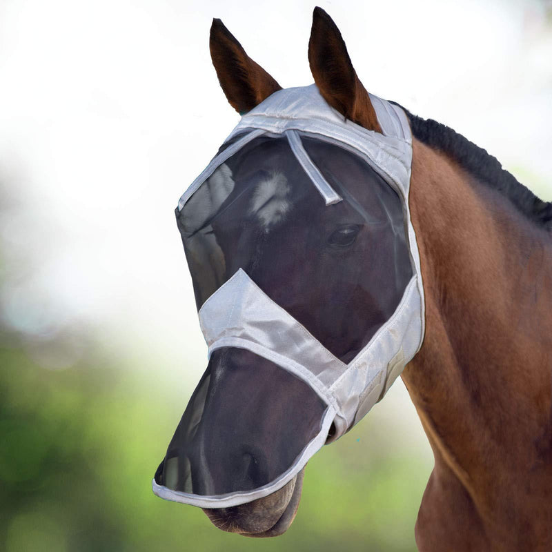 Harrison Howard CareMaster Fly Mask Standard with Nose Silver/Black Retro Cob (Medium) - PawsPlanet Australia