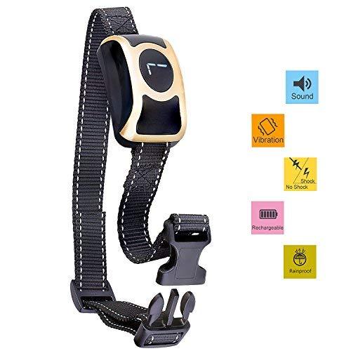 [Australia] - HandSam Bark Collar , No Bark Collar With Rechargeable/Rainproof/Sound/Vibrate/Safe Shock for Large to Small Dogs, Automatic dog training device with digital display (Gold) 