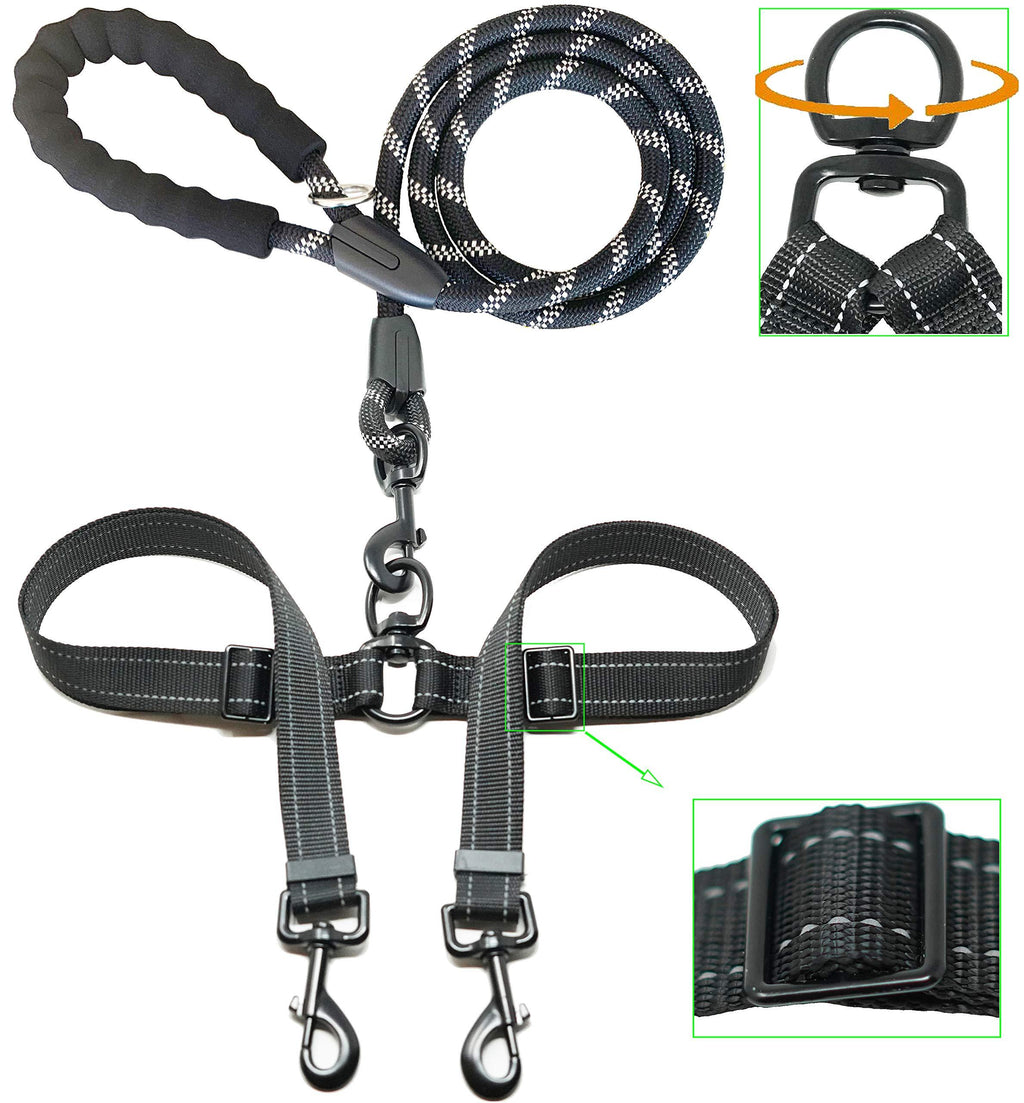 [Australia] - iYoShop Adjustable Dual Dog Leash, Double Dog Leash, 360 Swivel No Tangle Double Dog Walking Training Leash for Two Dogs, Black, Medium Large Medium/Large 