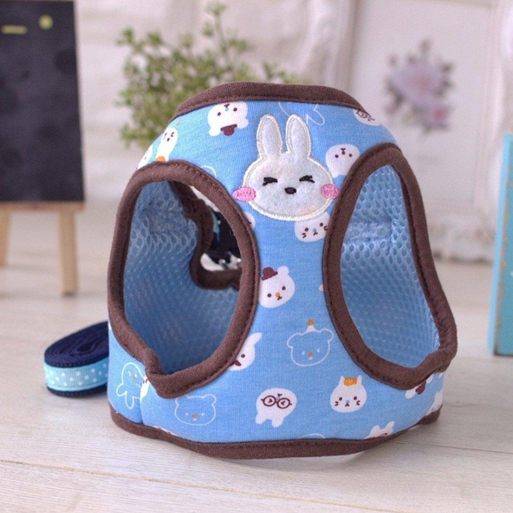 Stock Show Small Pet Summer Spring Cute Cartoon Harness Vest and Matching Polka Dots Lead Leash Set Breathable Soft Mesh Padded Adjustable Chest Strap Hareness for Puppy Kitten Small Animal S Blue - PawsPlanet Australia