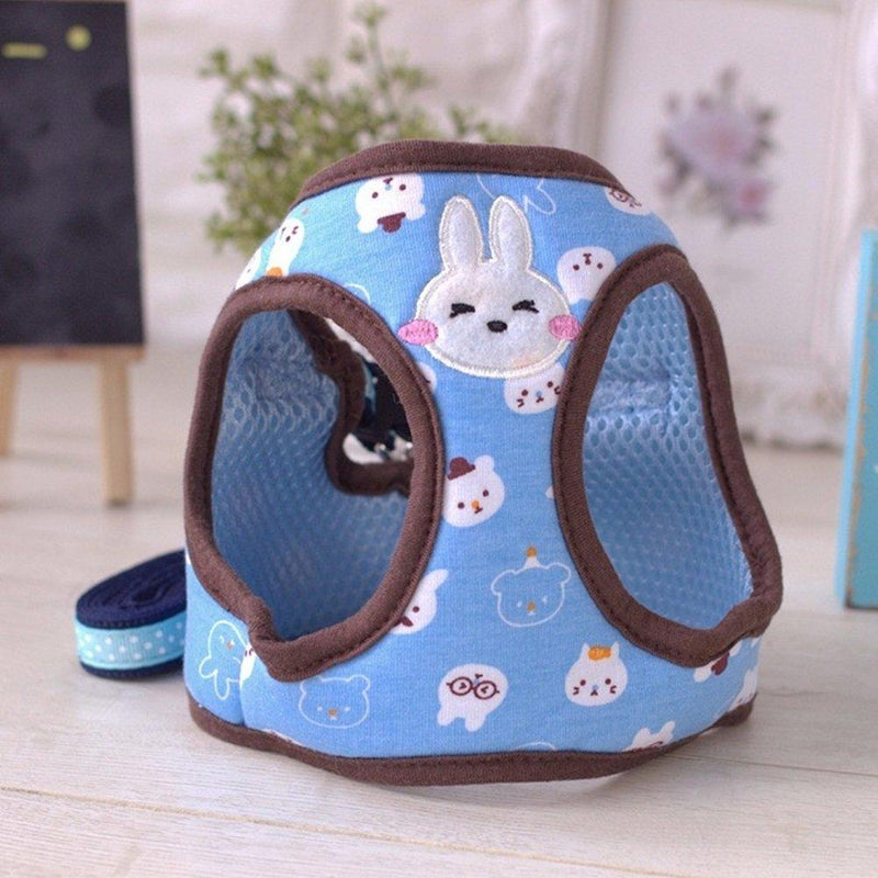 Stock Show Small Pet Summer Spring Cute Cartoon Harness Vest and Matching Polka Dots Lead Leash Set Breathable Soft Mesh Padded Adjustable Chest Strap Hareness for Puppy Kitten Small Animal S Blue - PawsPlanet Australia