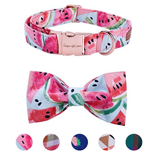 [Australia] - USP Pet Soft&Comfy Bowtie Dog Collar and Cat Collar Pet Gift for Dogs and Cats Adjustable Pure Cotton Collars 6 Sizes and 5 Patterns S Watermelon 