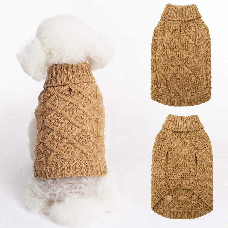 Mihachi Dog Sweater - Winter Coat Apparel Classic Cable Knit Clothes for Cold Weather X-Small Beige - PawsPlanet Australia